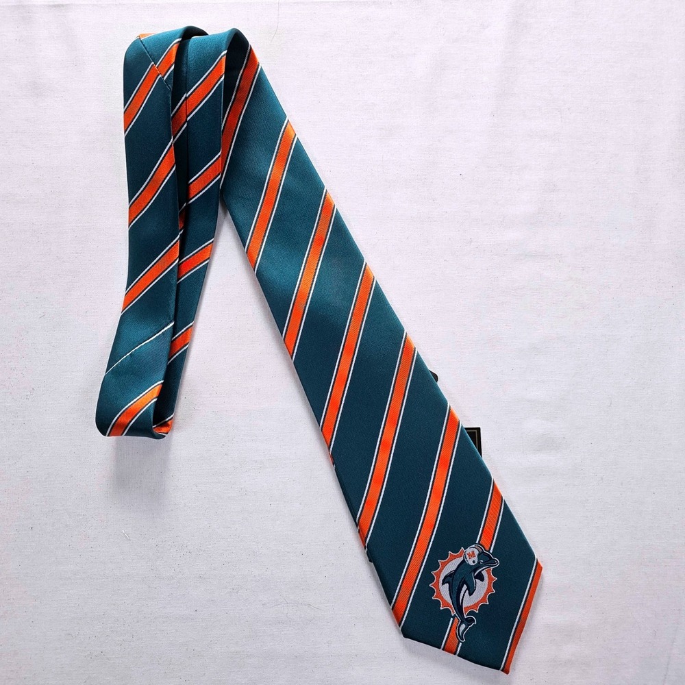 Miami Dolphins NFL Mens Tie Eagles Wings Teal Orange Striped Logo Necktie NEW